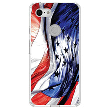 DistinctInk® Clear Shockproof Hybrid Case for Apple iPhone / Samsung Galaxy / Google Pixel - Red White Blue United States Flag Waving