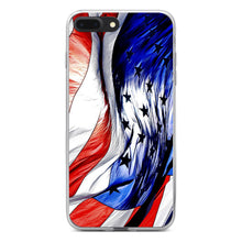 DistinctInk® Clear Shockproof Hybrid Case for Apple iPhone / Samsung Galaxy / Google Pixel - Red White Blue United States Flag Waving