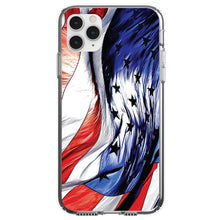 DistinctInk® Clear Shockproof Hybrid Case for Apple iPhone / Samsung Galaxy / Google Pixel - Red White Blue United States Flag Waving