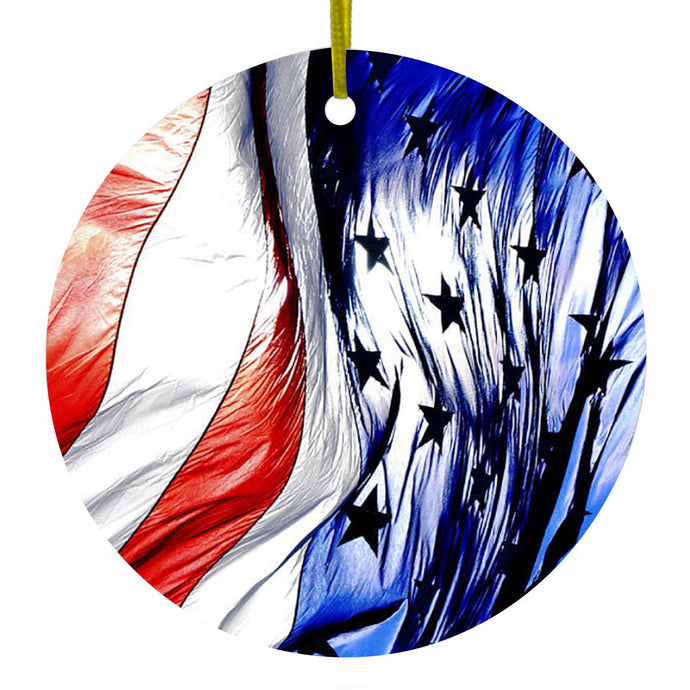Red White Blue United States Flag Waving Ceramic Ornament