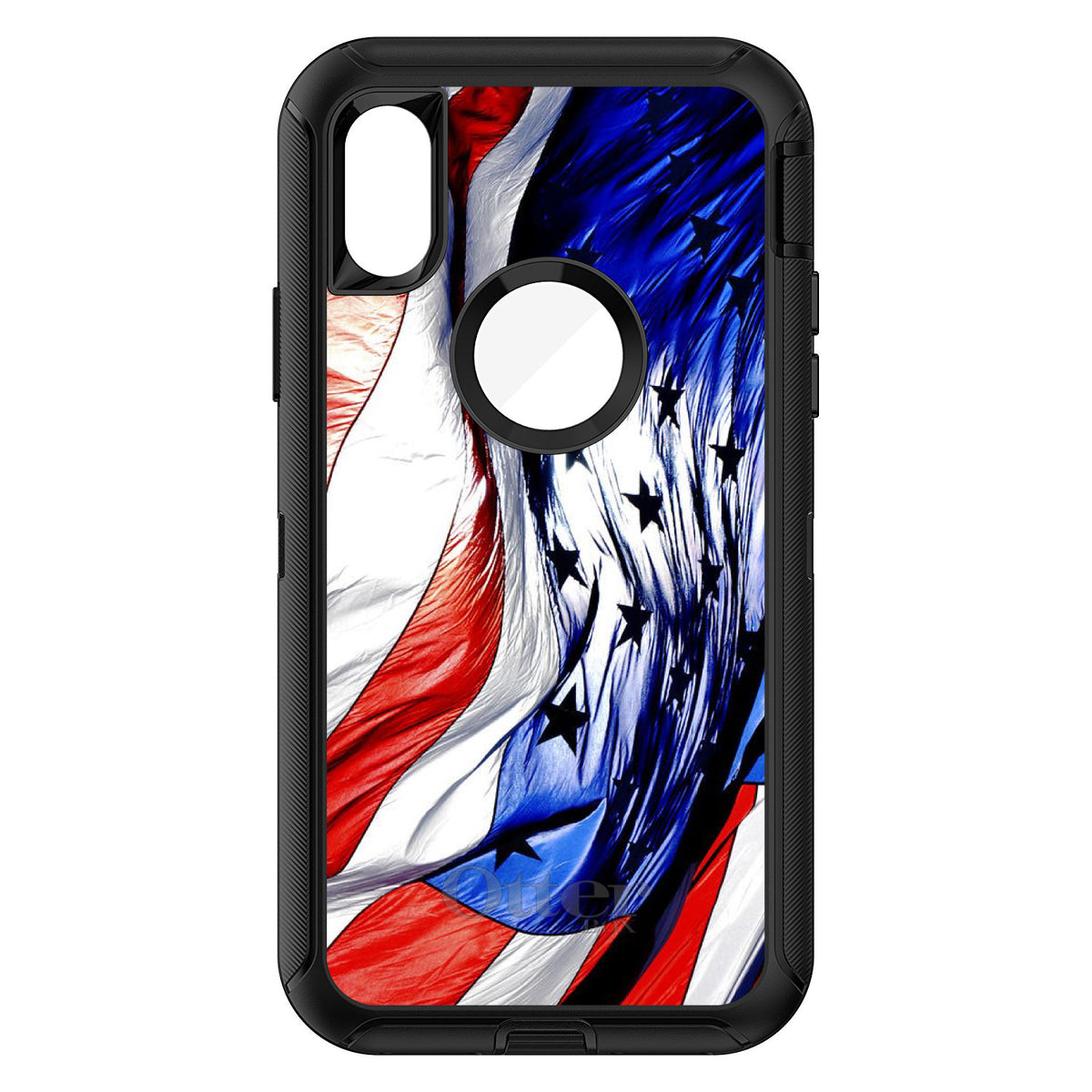 Red White Blue United States Flag Waving OtterBox Defender Case for iPhone & Galaxy, view 3