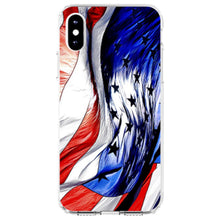 DistinctInk® Clear Shockproof Hybrid Case for Apple iPhone / Samsung Galaxy / Google Pixel - Red White Blue United States Flag Waving