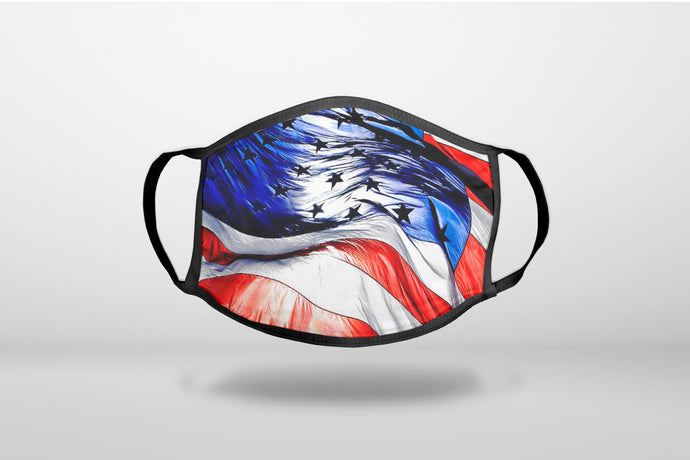 Red White Blue United States Flag Waving - 3-Ply Reusable Soft Face Mask Covering, Unisex, Cotton Inner Layer