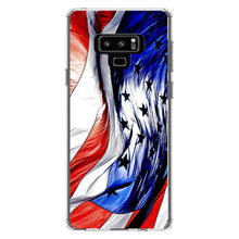 DistinctInk® Clear Shockproof Hybrid Case for Apple iPhone / Samsung Galaxy / Google Pixel - Red White Blue United States Flag Waving