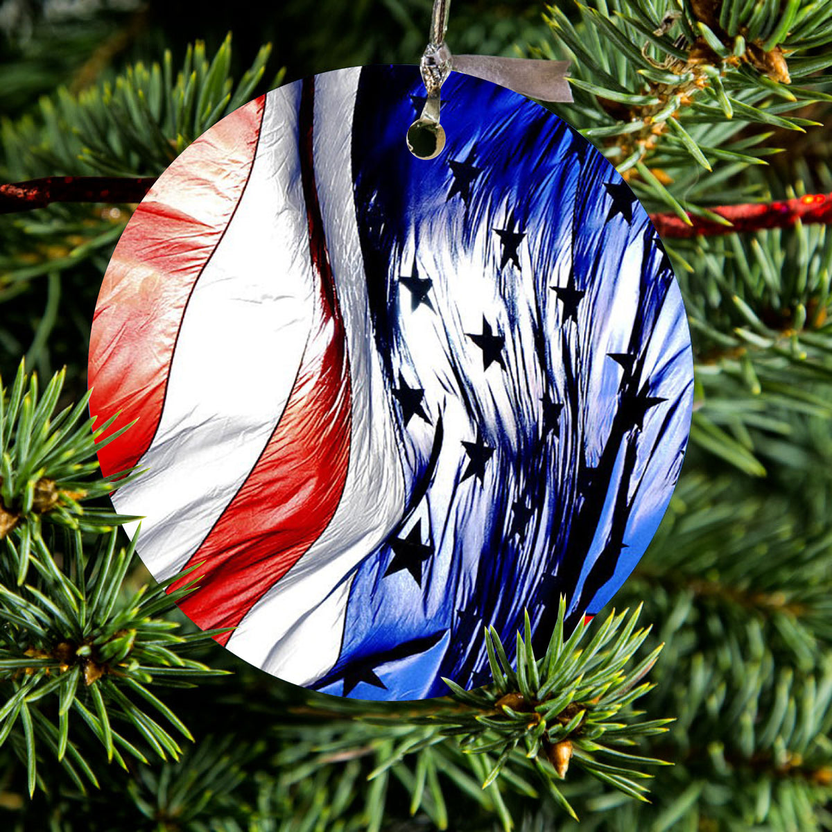 Red White Blue United States Flag Waving Ceramic Ornament, view 2