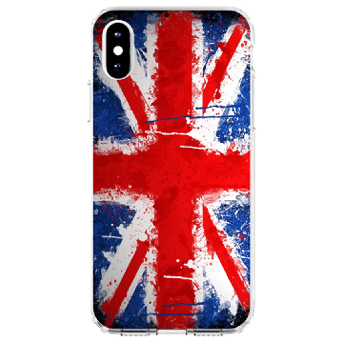 Red White Blue British Flag Graffiti Clear Shockproof iPhone Case, view 3