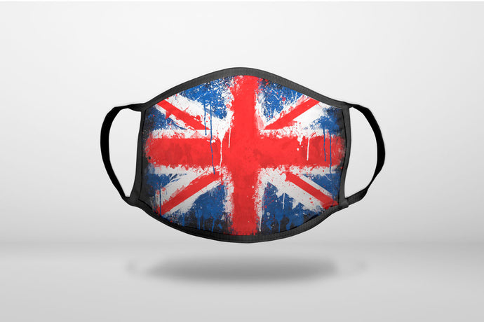 Red White Blue British Flag Graffiti - 3-Ply Reusable Soft Face Mask Covering, Unisex, Cotton Inner Layer