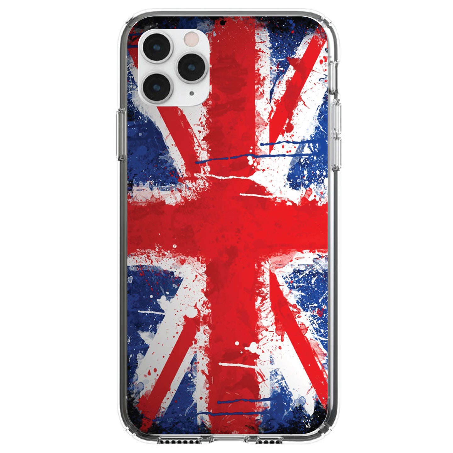 DistinctInk® Clear Shockproof Hybrid Case for Apple iPhone / Samsung Galaxy / Google Pixel - Red White Blue British Flag Graffiti