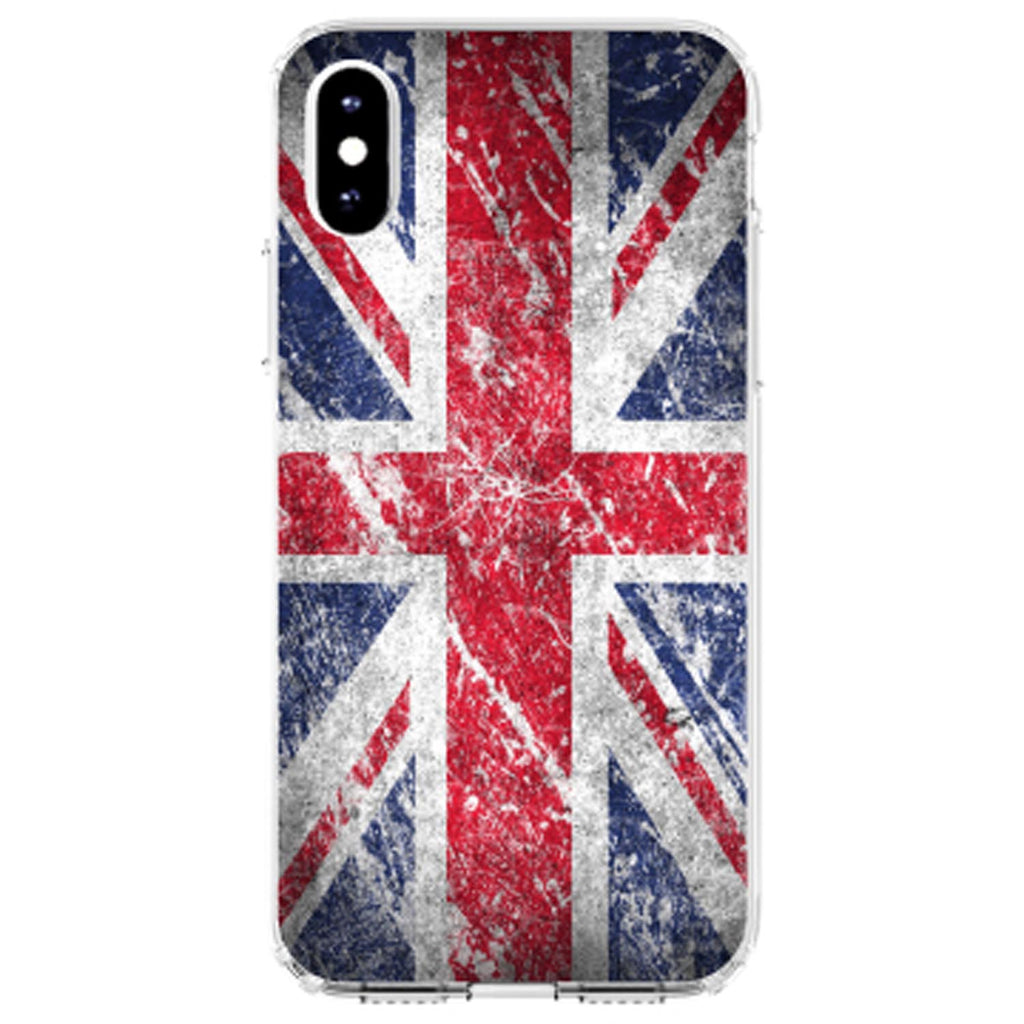 Red White Blue British Flag Weathered Clear Shockproof iPhone Case, view 3