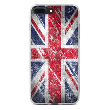 DistinctInk® Clear Shockproof Hybrid Case for Apple iPhone / Samsung Galaxy / Google Pixel - Red White Blue British Flag Weathered