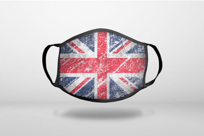 Red White Blue British Flag Weathered - 3-Ply Reusable Soft Face Mask Covering, Unisex, Cotton Inner Layer