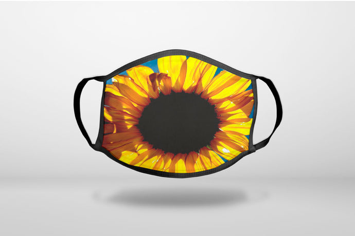 Blue Yellow Sunflower Sky - 3-Ply Reusable Soft Face Mask Covering, Unisex, Cotton Inner Layer