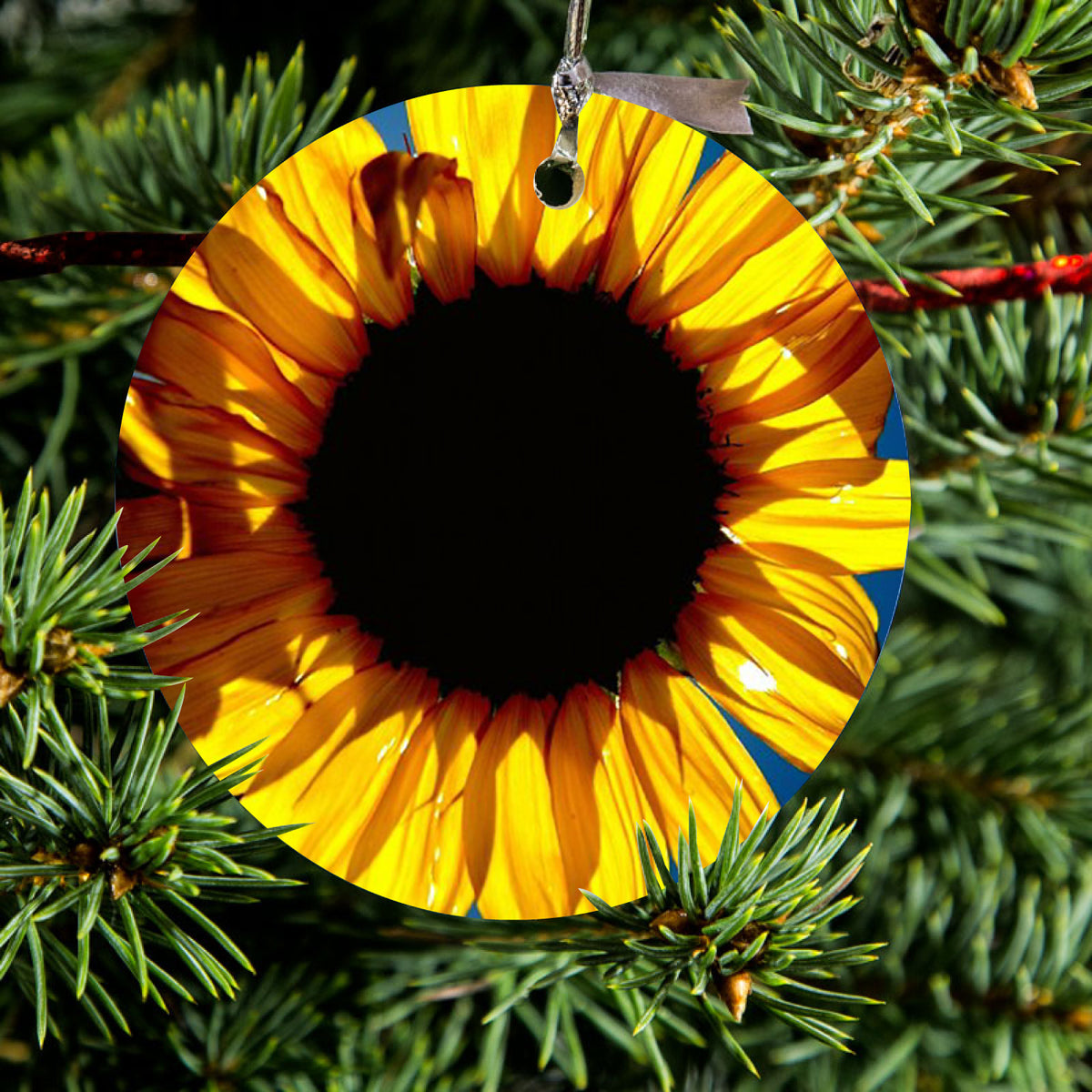 Blue Yellow Sunflower Sky Ceramic Ornament, view 2