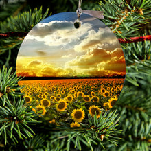 Green Blue Yellow Sunflowers Ceramic Ornament