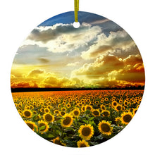 Green Blue Yellow Sunflowers Ceramic Ornament