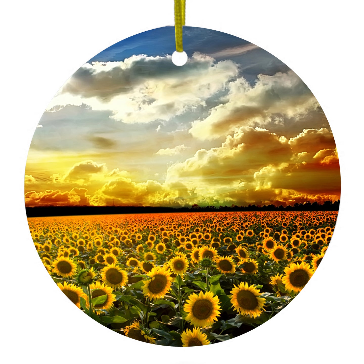 Green Blue Yellow Sunflowers Ceramic Ornament