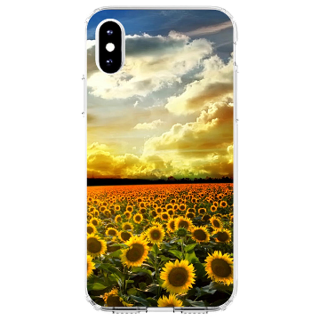Green Blue Yellow Sunflowers Clear Shockproof iPhone Case, view 3