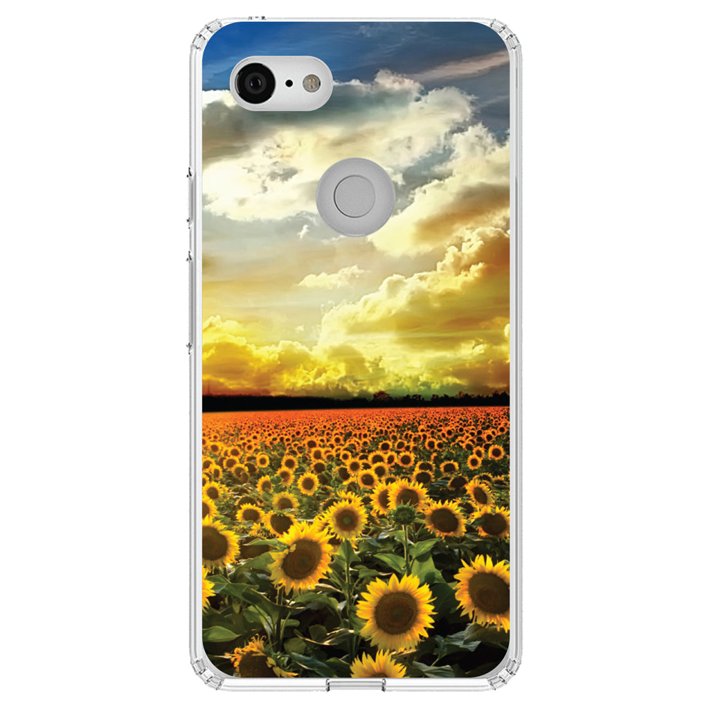 Green Blue Yellow Sunflowers Clear Shockproof iPhone Case, view 22