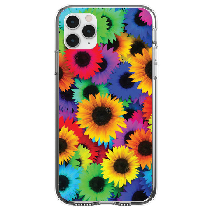 DistinctInk® Clear Shockproof Hybrid Case for Apple iPhone / Samsung Galaxy / Google Pixel - Red Green Yellow Sunflowers