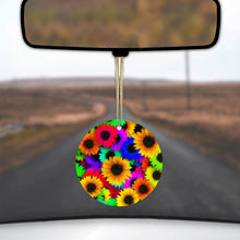 DistinctInk® Hanging Ceramic Christmas Tree Ornament with Gold String - Great Gift / Present - 2 3/4 inch Diameter - Red Green Yellow Sunflowers