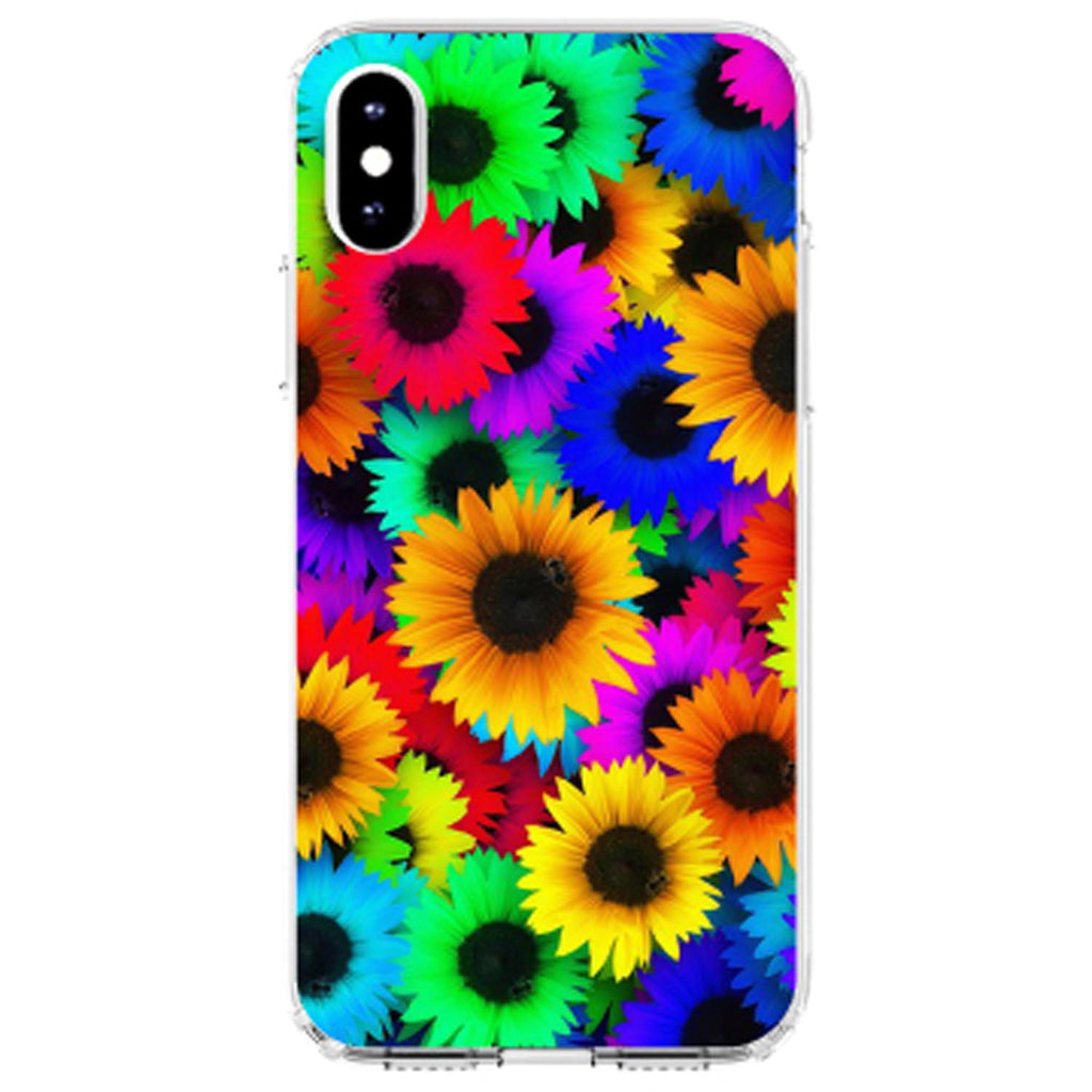 Red Green Yellow Sunflowers Clear Shockproof iPhone Case, view 3