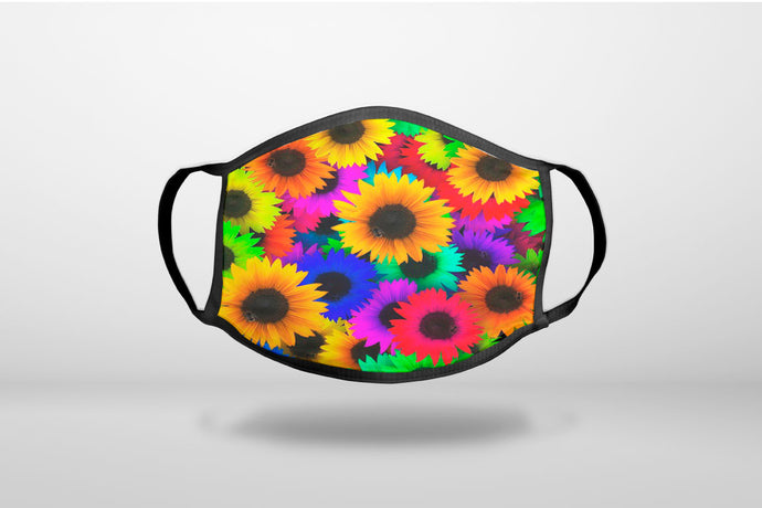 Red Green Yellow Sunflowers - 3-Ply Reusable Soft Face Mask Covering, Unisex, Cotton Inner Layer