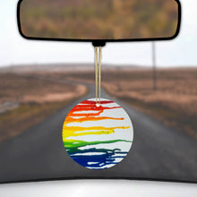 DistinctInk® Hanging Ceramic Christmas Tree Ornament with Gold String - Great Gift / Present - 2 3/4 inch Diameter - Rainbow Melted Crayons