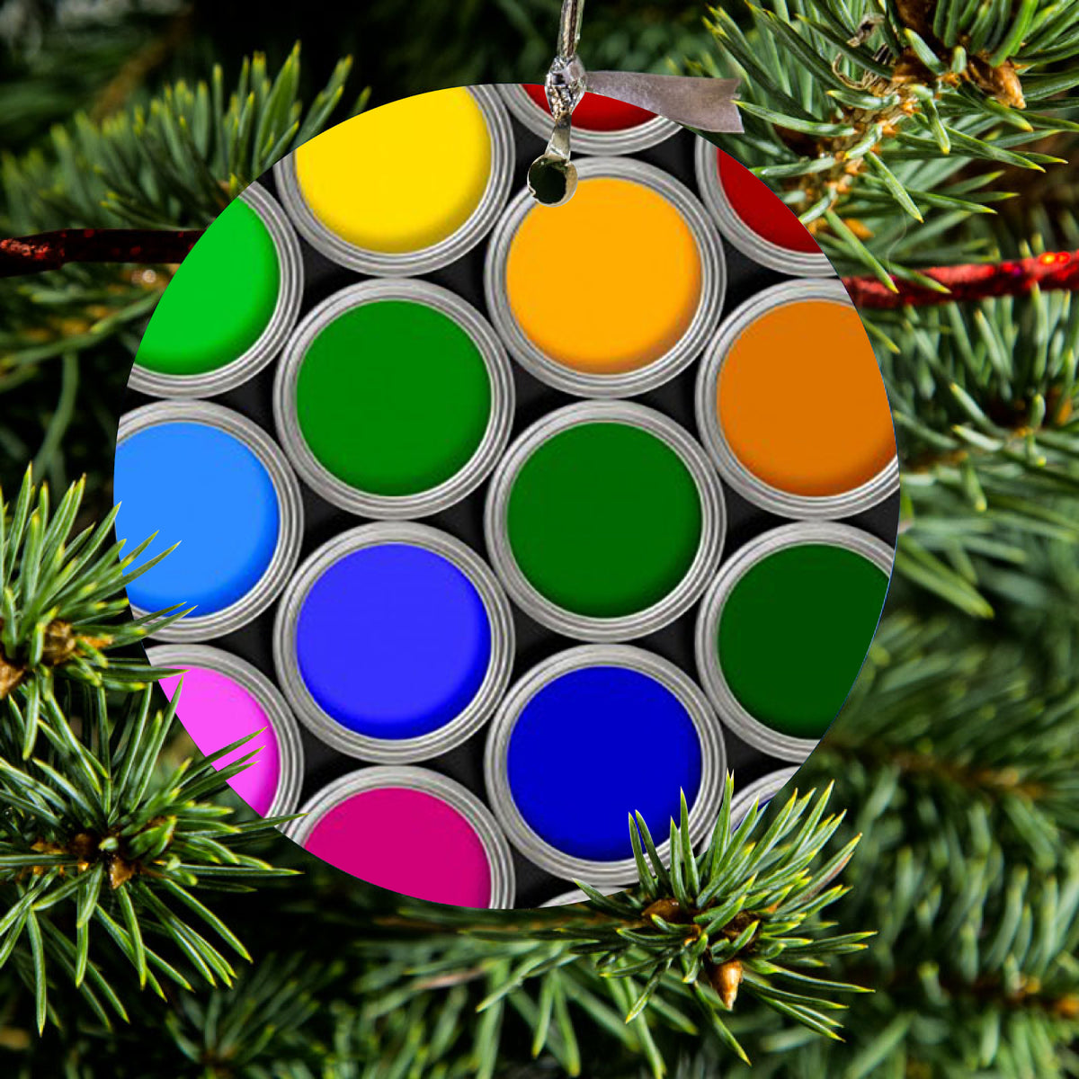 Rainbow Paint Cans Ceramic Ornament, view 2