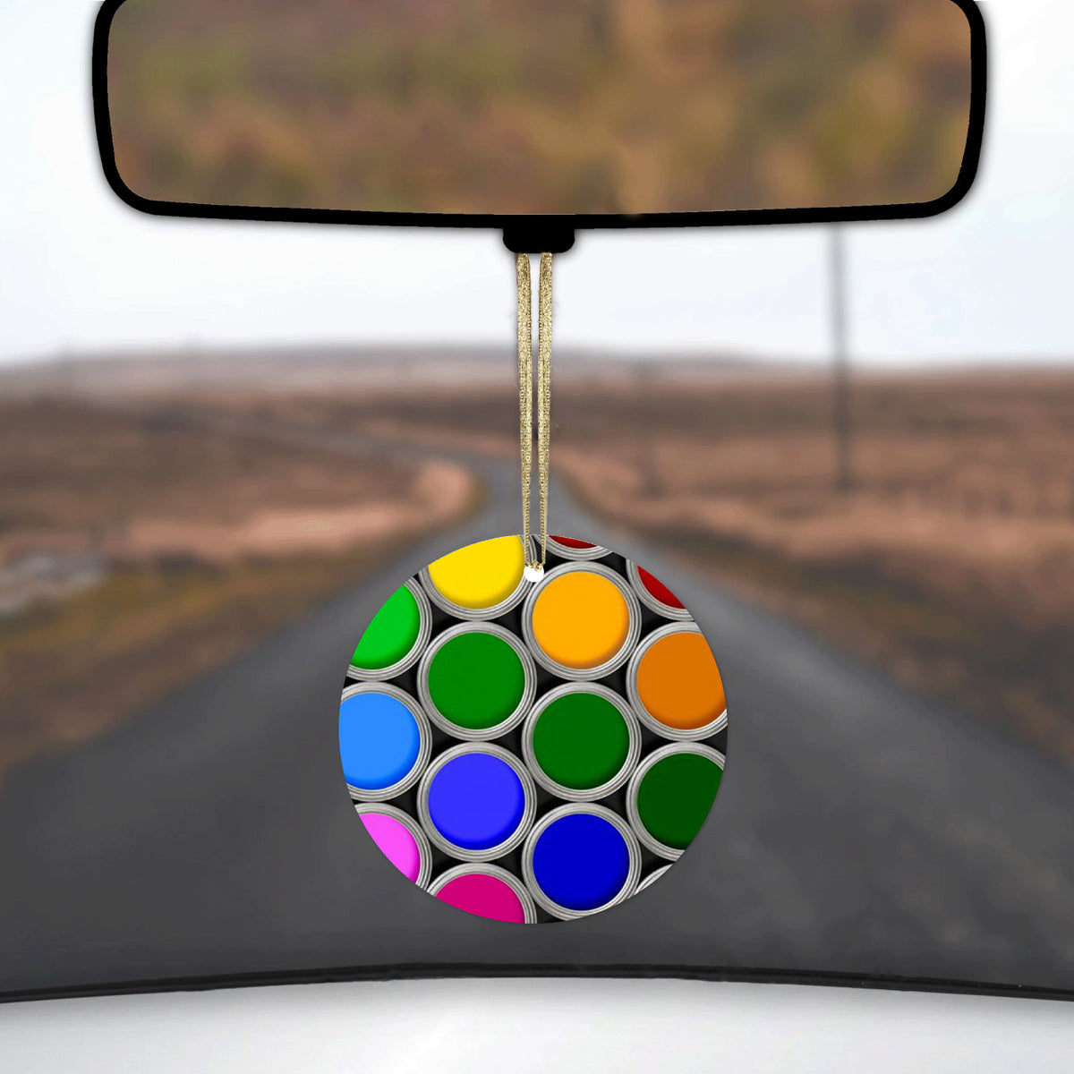 Rainbow Paint Cans Ceramic Ornament, view 3