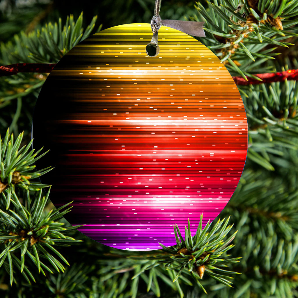 Rainbow Light Glowing Lines Ceramic Ornament, view 2