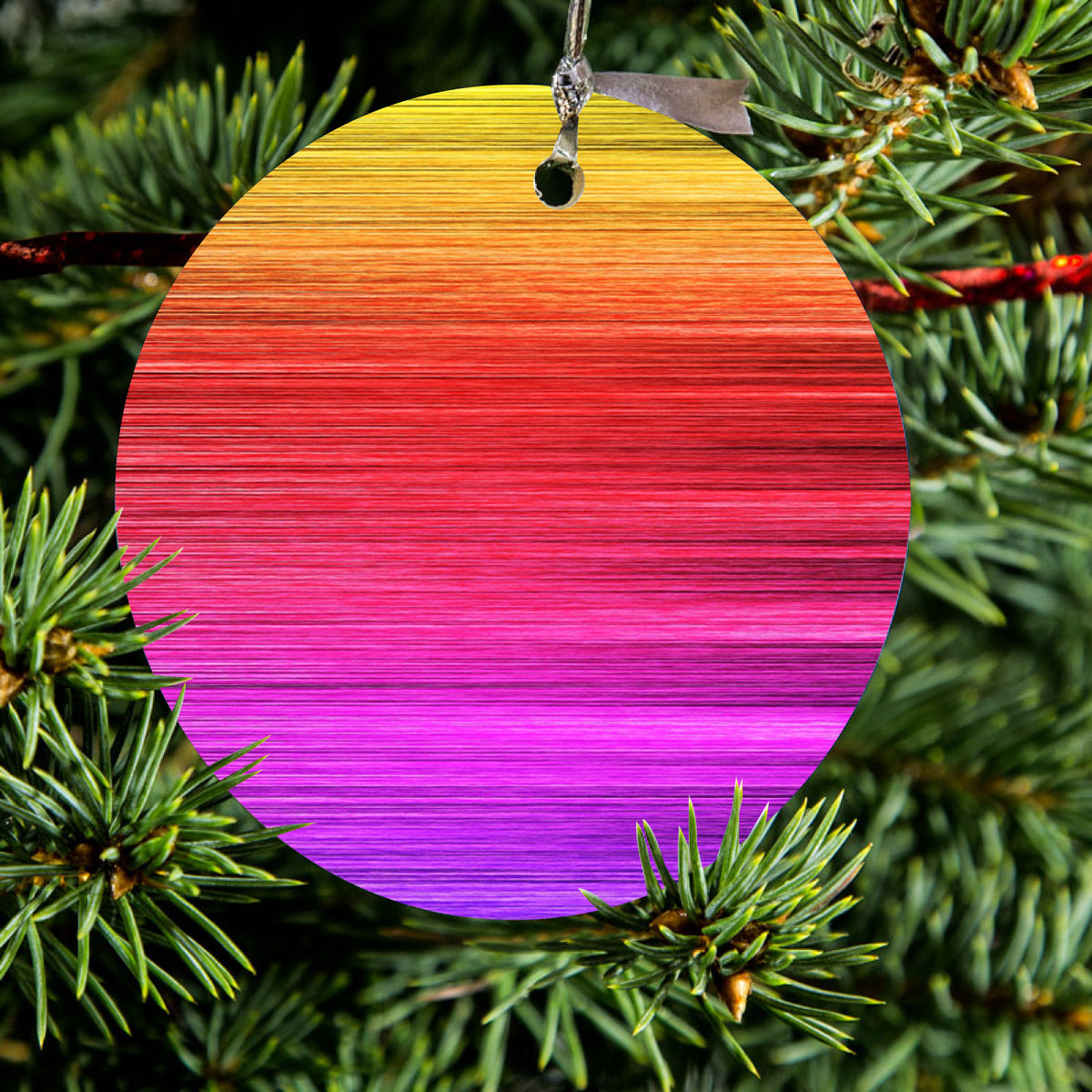 Rainbow Shimmering Lines Ceramic Ornament, view 2