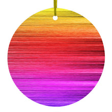 DistinctInk® Hanging Ceramic Christmas Tree Ornament with Gold String - Great Gift / Present - 2 3/4 inch Diameter - Rainbow Shimmering Lines