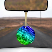 DistinctInk® Hanging Ceramic Christmas Tree Ornament with Gold String - Great Gift / Present - 2 3/4 inch Diameter - Rainbow Shimmering Curve