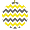 Grey Yellow Chevron Stripes Ceramic Ornament