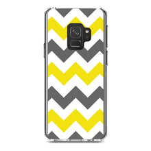 DistinctInk® Clear Shockproof Hybrid Case for Apple iPhone / Samsung Galaxy / Google Pixel - Grey Yellow Chevron Stripes