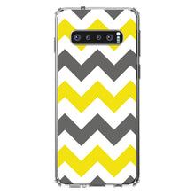 DistinctInk® Clear Shockproof Hybrid Case for Apple iPhone / Samsung Galaxy / Google Pixel - Grey Yellow Chevron Stripes