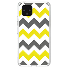 DistinctInk® Clear Shockproof Hybrid Case for Apple iPhone / Samsung Galaxy / Google Pixel - Grey Yellow Chevron Stripes