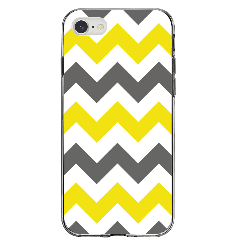 Grey Yellow Chevron Stripes Clear Shockproof iPhone Case, view 5