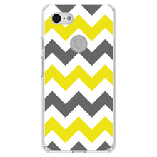 DistinctInk® Clear Shockproof Hybrid Case for Apple iPhone / Samsung Galaxy / Google Pixel - Grey Yellow Chevron Stripes