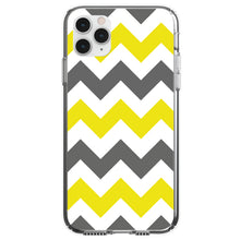 DistinctInk® Clear Shockproof Hybrid Case for Apple iPhone / Samsung Galaxy / Google Pixel - Grey Yellow Chevron Stripes