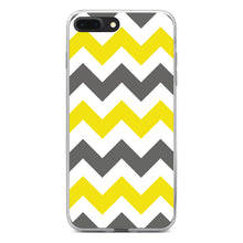 DistinctInk® Clear Shockproof Hybrid Case for Apple iPhone / Samsung Galaxy / Google Pixel - Grey Yellow Chevron Stripes
