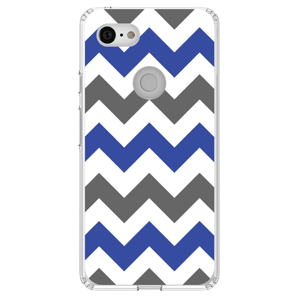 Blue Grey Chevron Stripes Clear Shockproof iPhone Case, view 22