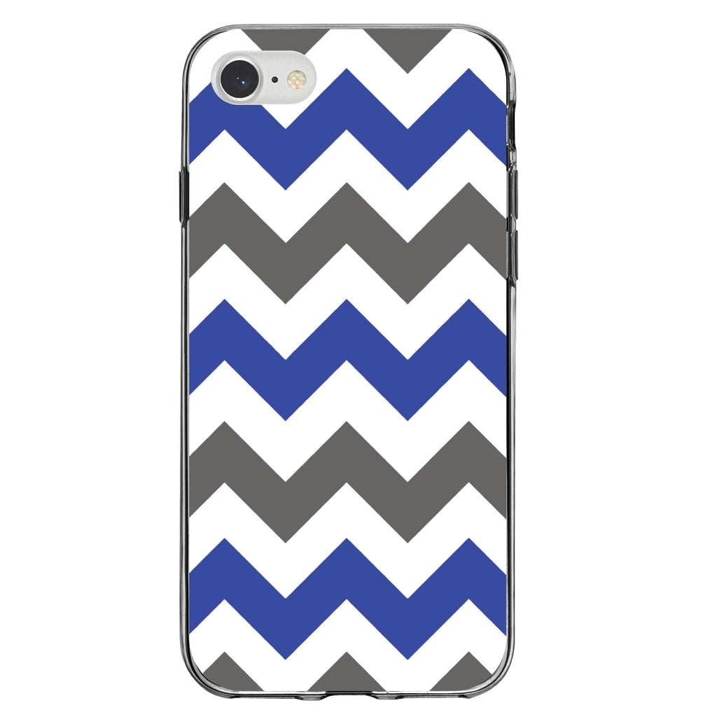Blue Grey Chevron Stripes Clear Shockproof iPhone Case, view 5