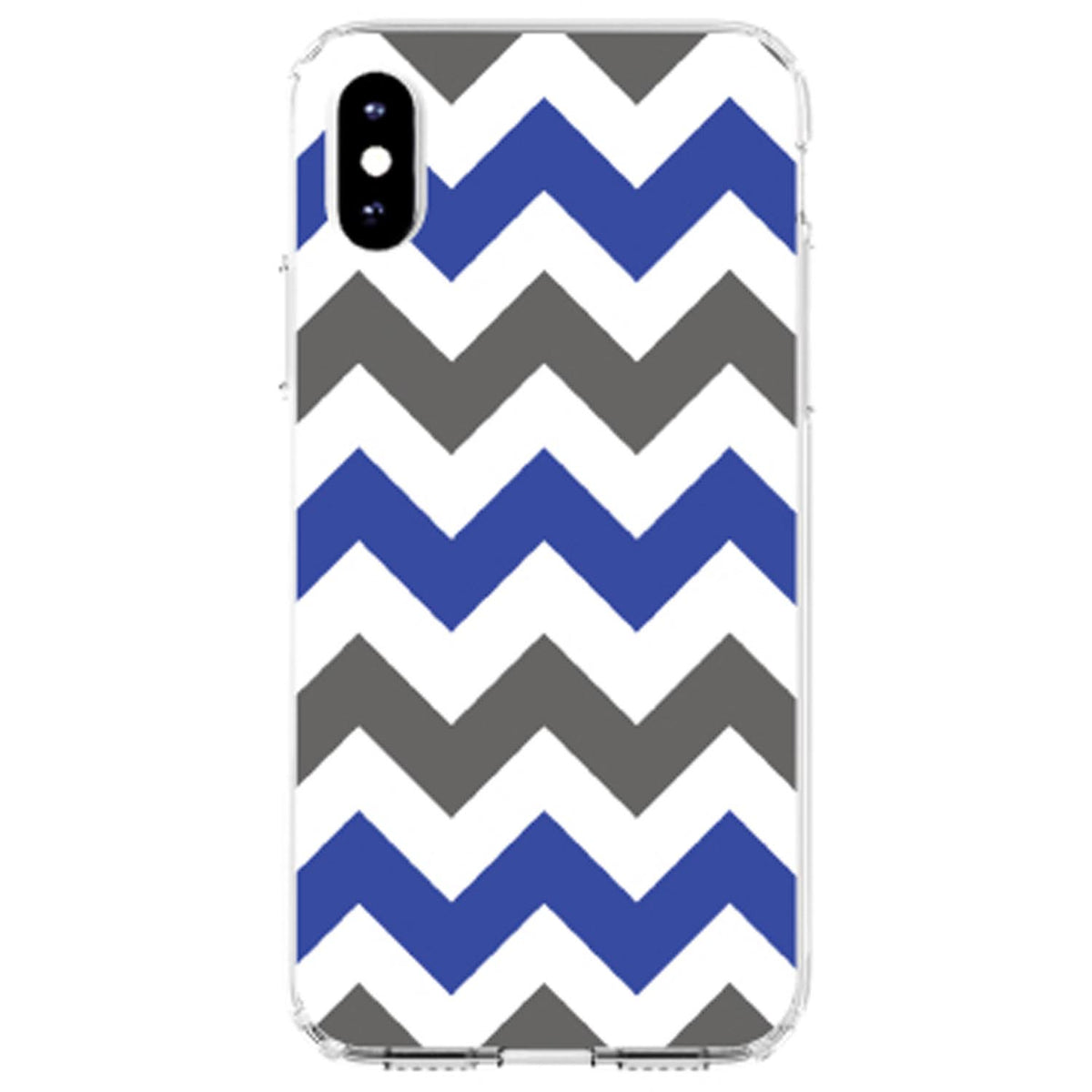 Blue Grey Chevron Stripes Clear Shockproof iPhone Case, view 2