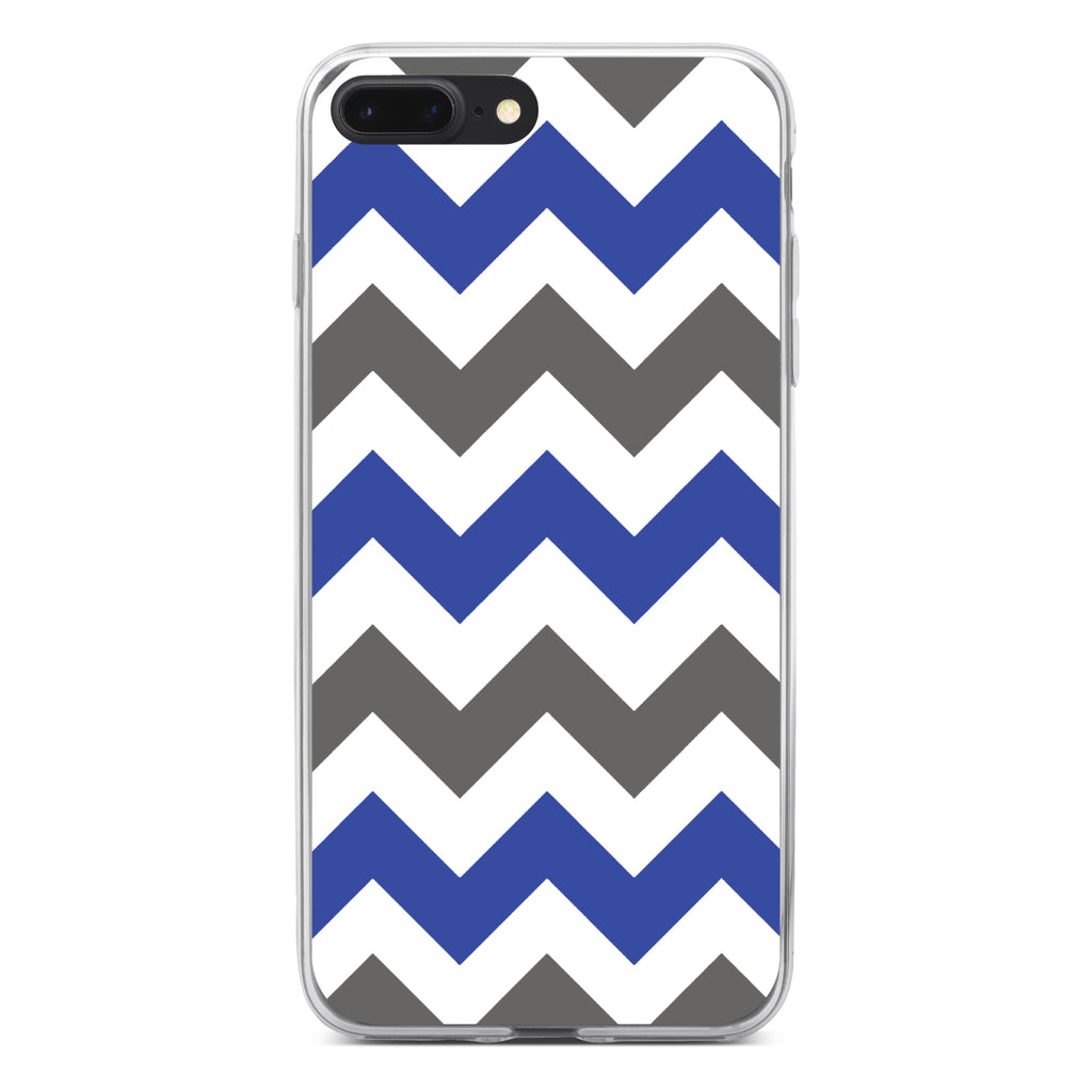 Blue Grey Chevron Stripes Clear Shockproof iPhone Case, view 6