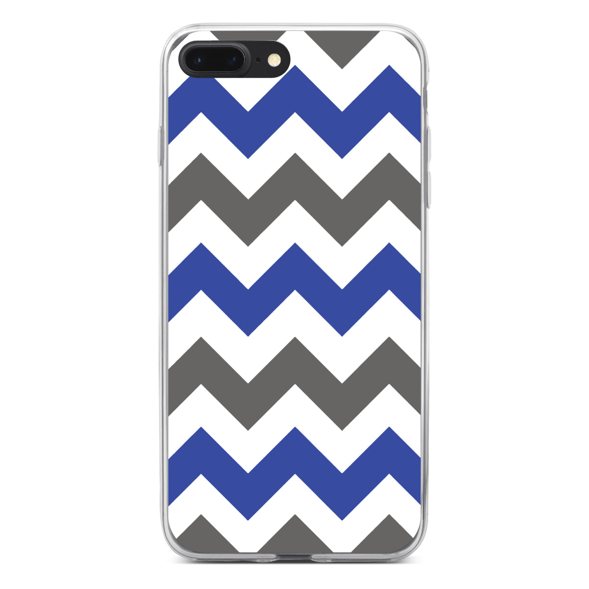 Blue Grey Chevron Stripes Clear Shockproof iPhone Case, view 6