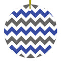 Blue Grey Chevron Stripes Ceramic Ornament