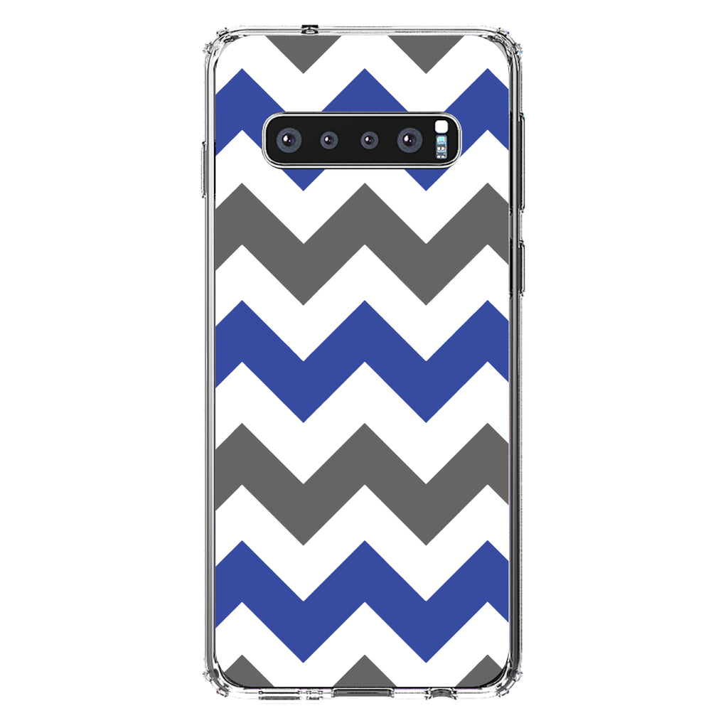 Blue Grey Chevron Stripes Clear Shockproof iPhone Case, view 16