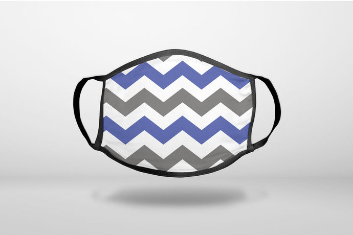 Blue Grey Chevron Stripes - 3-Ply Reusable Soft Face Mask Covering, Unisex, Cotton Inner Layer