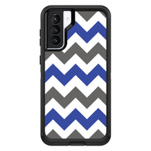 DistinctInk™ OtterBox Defender Series Case for Apple iPhone / Samsung Galaxy / Google Pixel - Blue Grey Chevron Stripes